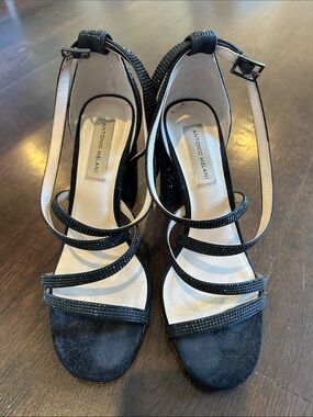 Antonio Melani Black Strappy Suede Heels